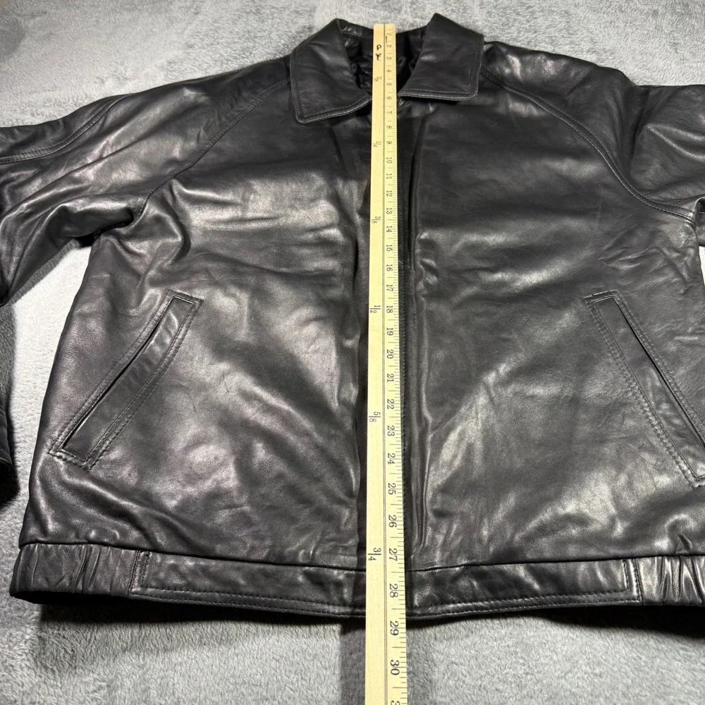 Claiborne Mens Black Genuine Leather‎ Bomber Jacket Quilted Lining Large L